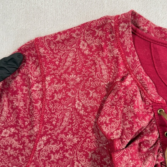 Ralph Lauren Top Womens Medium Red Paisley 3/4 Sleeve Ruffle Lace Up Southwest - Picture 5 of 15